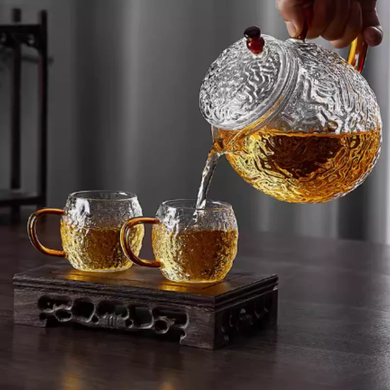 Japanese style heat-resistant 6-piece set, high temperature explosion-proof hammering glass tea cup, borosilicate cup, kitchen