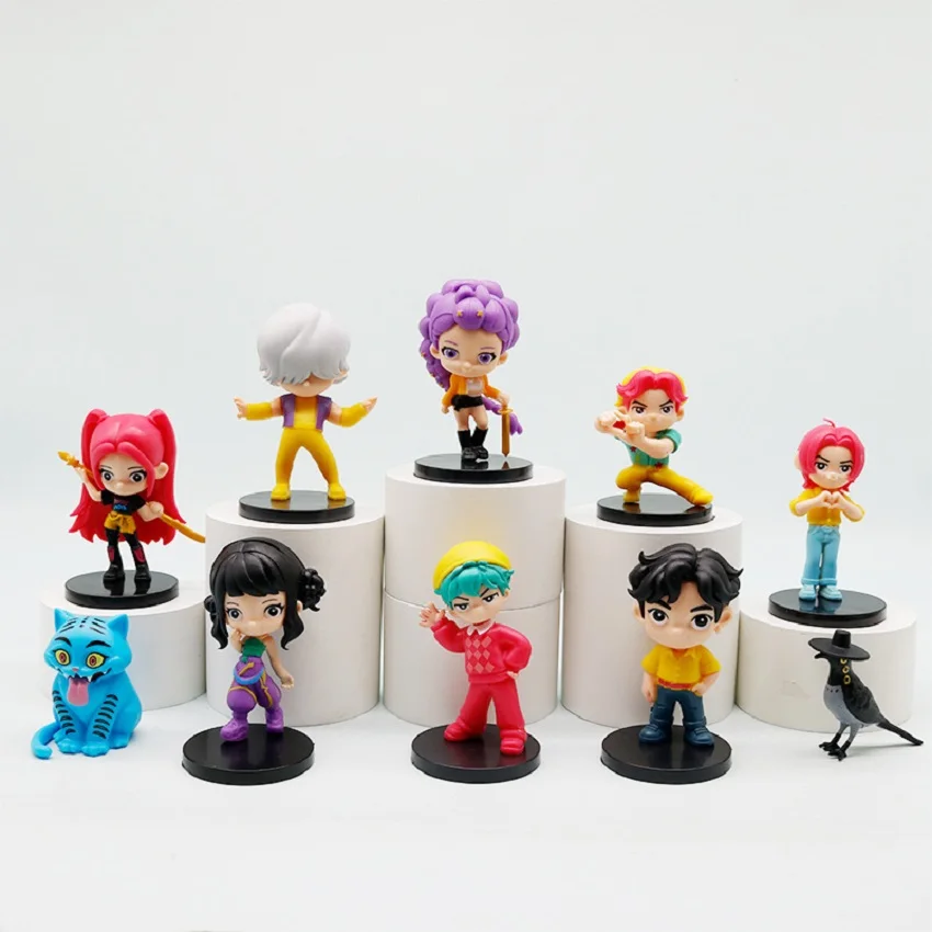 Gorący zestaw 10 sztuk figurek Kpop Devil Hunters, wersja Q, postacie z kreskówek Rumi/Mira/Zoey, figurki akcji z PVC, lalki na biurko, prezent dla fanów.