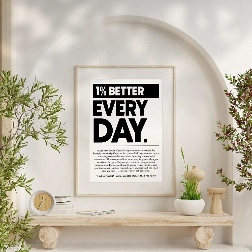 1% Better Every Day Workplace Motivational Wall Art Office Inspirational Poster Canvas Print Painting Study Studio Decor