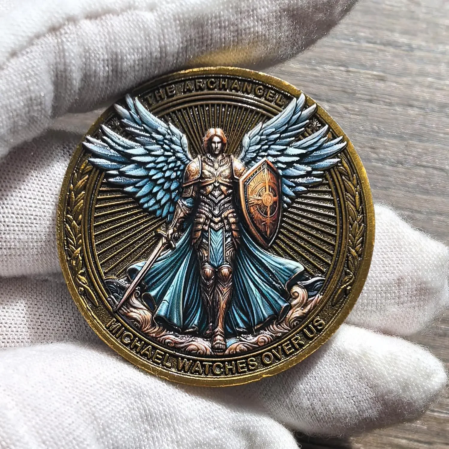 The Archangel Michael Watches Over Us Challenge Coin - Psalm 91:10-11 Inspirational Religious Collectible Coin
