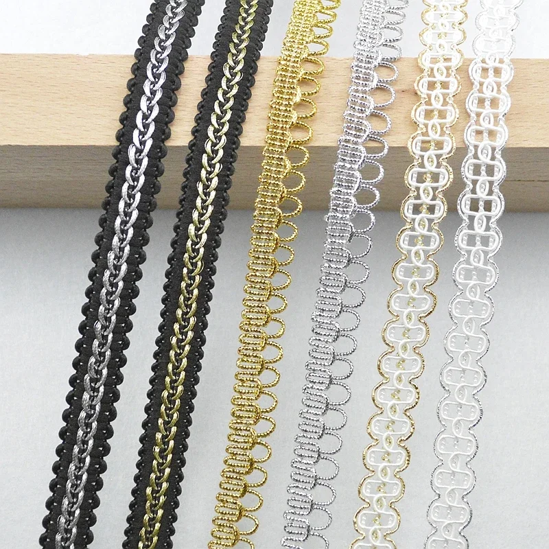 5Meters/196.85In Per Pack of New Clothing Accessories Lace Trim for Wedding Dresses, Exquisite Party Headwear with Gold and Silv