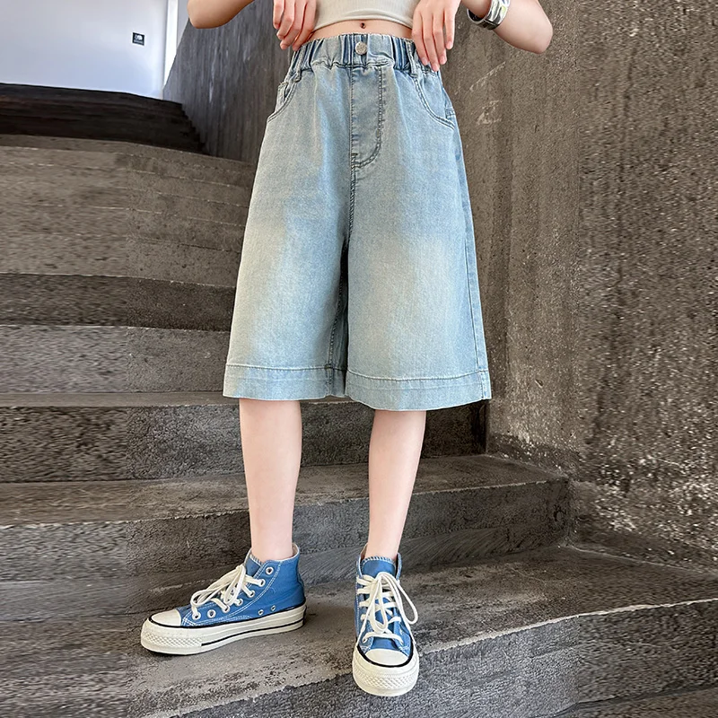 Hot Sale Kids Child Summer Denim Shorts with Heart Pocket For Age 5 6 7 8 9 10 11 12 13 14 Years Girls Casual Jeans Capris
