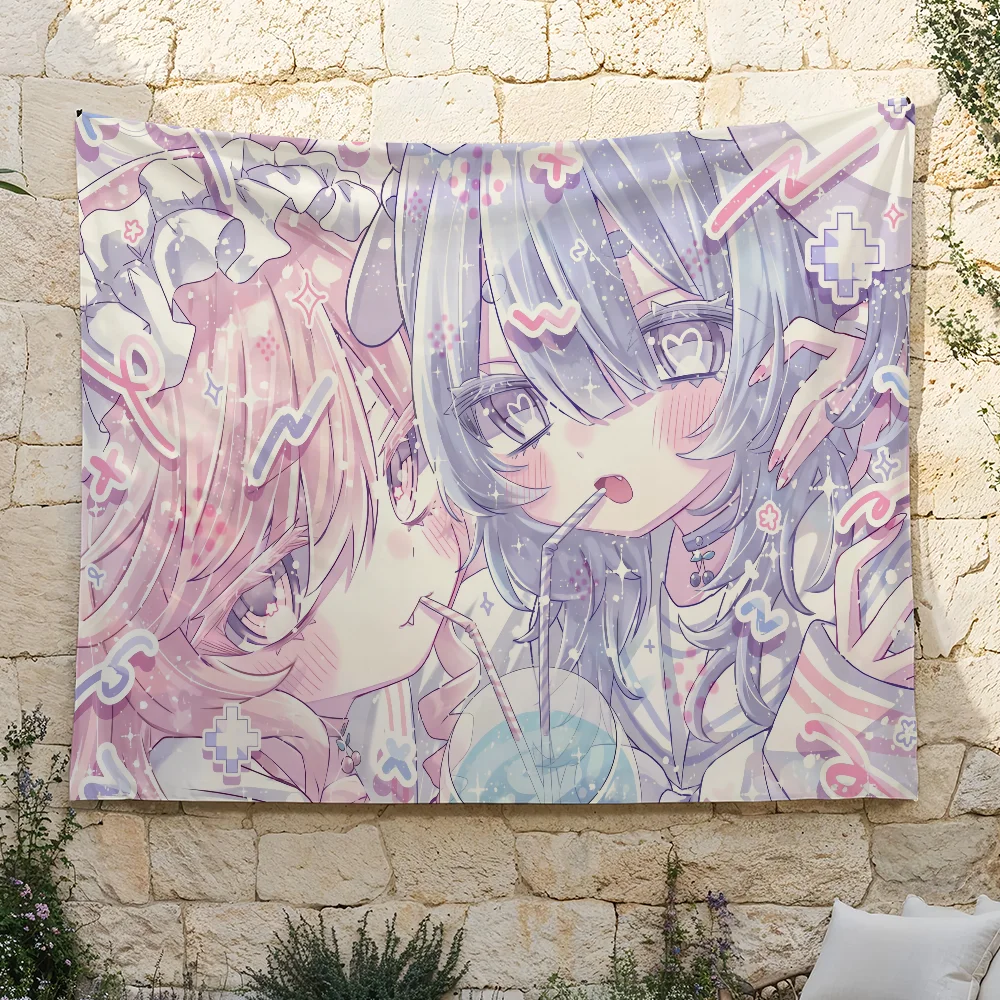 Yume Kawaii Anime Pink Girl flag For Camping Party Picnic Studio Booth Background Wall Interior Decoration Banner