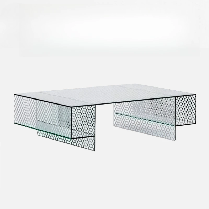 

Italian minimalist glass living room household rectangular light luxury highend coffee table Bauhaus