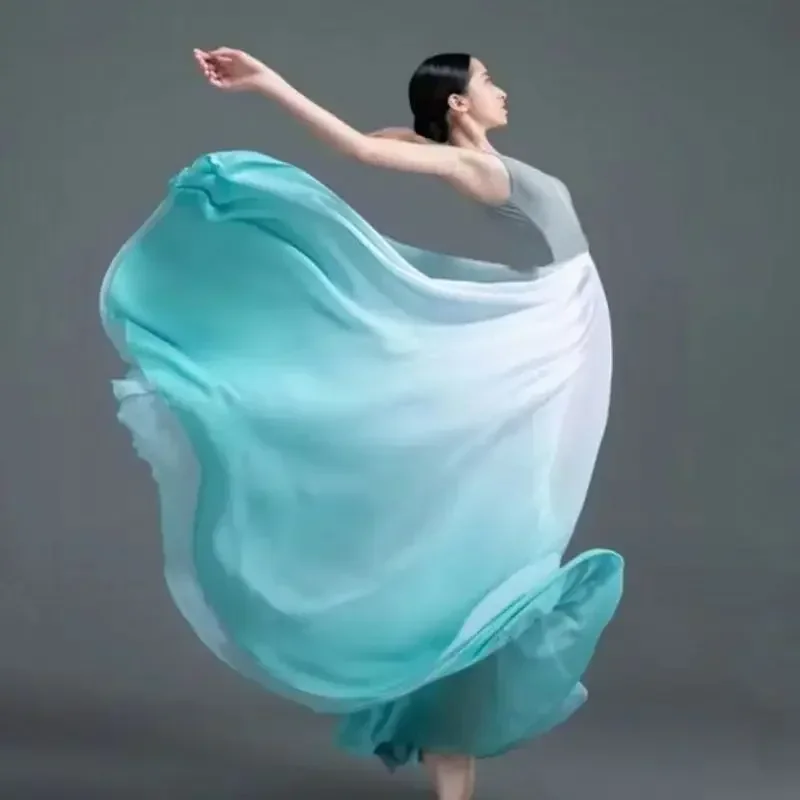 

Women Ethnic Classical Modern Dance Training Skirt Gradient Elegant Performance Swing Skirt Wrap Ethereal 720 Degree Skirt