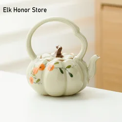 140ml Pure Hand-painted Persimmon Lifting Beampot Retro Plant Ash Pumpkin Pot Chinese Tea Soaking Kettle with Filter Kung Fu Tea