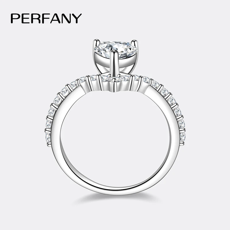 PERMANY 1CT Heart Cut Moissanite Ring for Women S925 Pure Silver Laboratory Diamond Elegant Luxury Wedding Jewelry