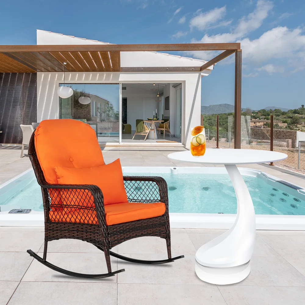 Latte Woven Single Rocking Chair Brown Gradient,Comfortable Rocker Solid Wood for Living Room,Modern High Back Armchair