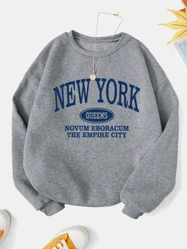 New York Fashion Letter Print Sweatshirt Crew Neck Hooded Casual Sweatshirt for Winter and Fall Women Clothing