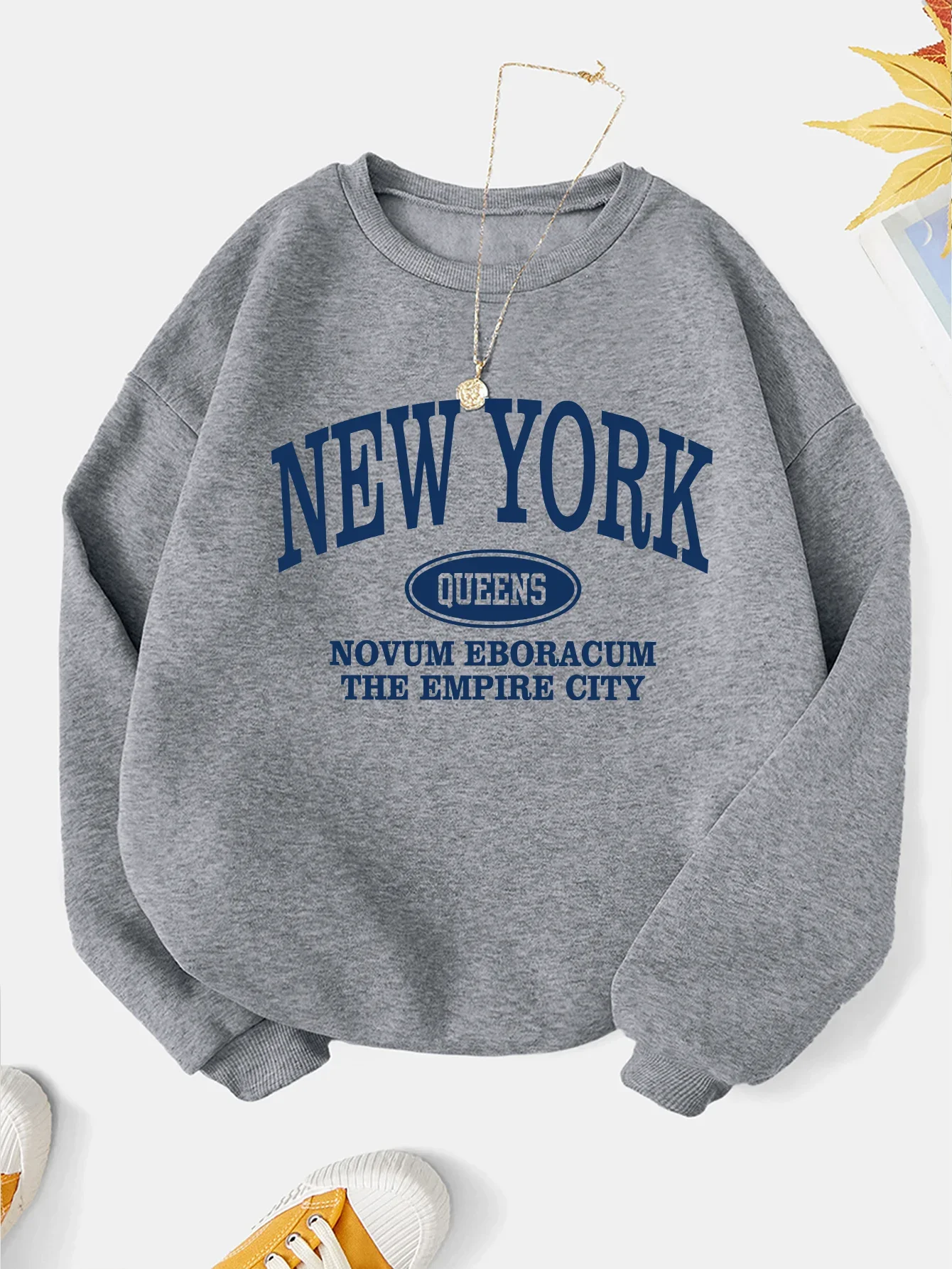 New York Fashion Letter Print Sweatshirt Crew Neck Hooded Casual Sweatshirt for Winter and Fall Odzież damska