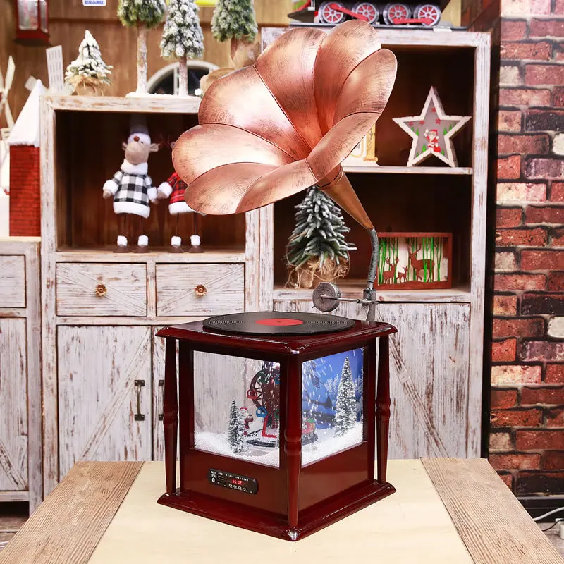 

Christmas decorations, creative handicrafts, retro phonograph, snow music light, Bluetooth connection to play music