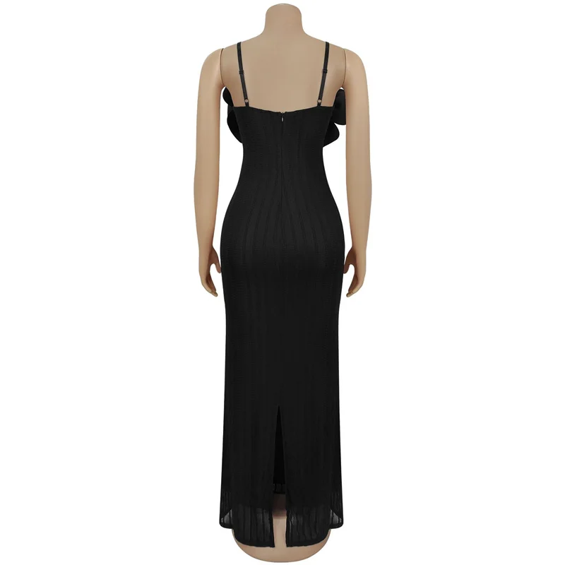 Vrouwen Zomer 2025, Strapless Bodycon Sexy Lange Feestjurken 3D Grote Bloem Slanke Uitgesneden Nachtclub Jurk Jurk Zwart Wit Dames