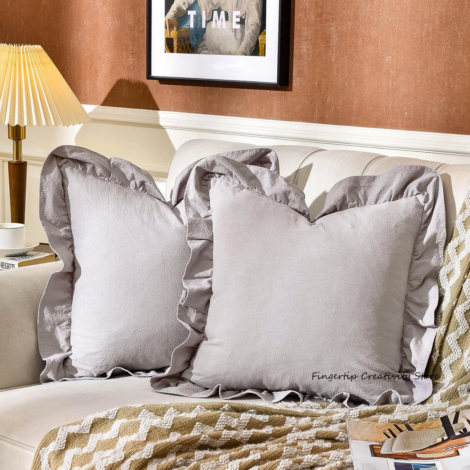 Kissenbezug aus 100 % Baumwolle mit Rüschen, weicher Baumwoll-Rüschen-Kissenbezug, rustikal, Boho-Bauernhaus, moderne Heimdekoration für Bett, Sofa, Wohnzimmer – Detail 10