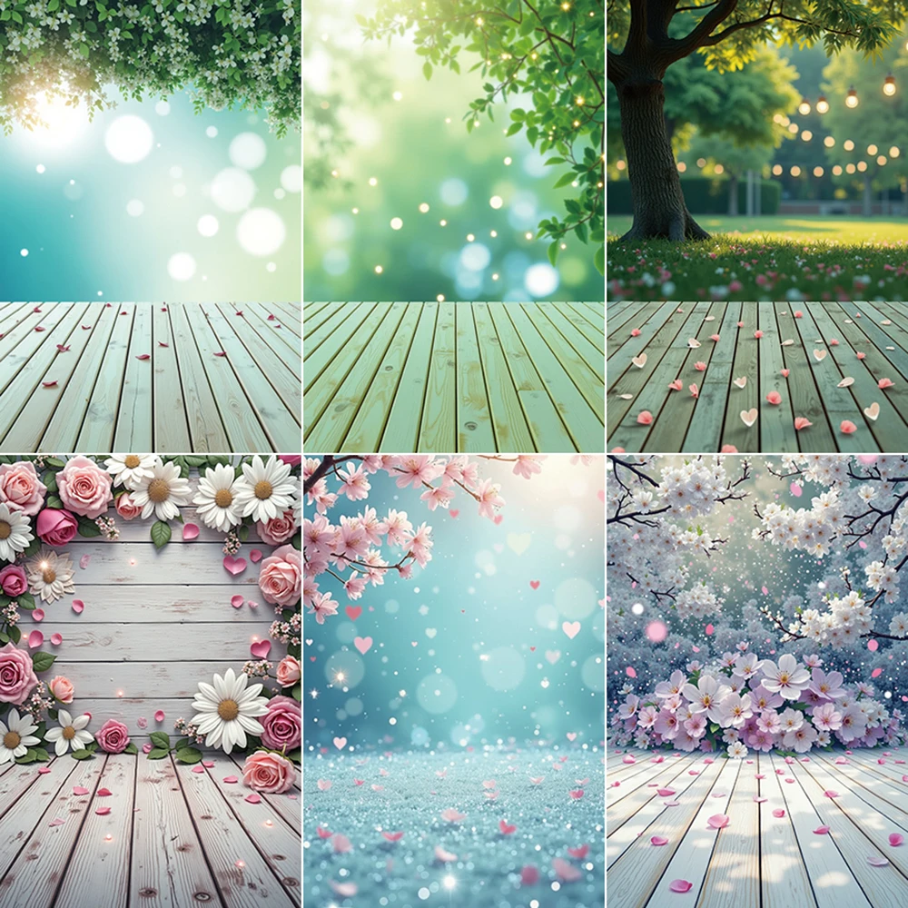 

MOON.QG Dreamy Boken Flower Wall Photography Background Plank Sunlight Bokeh Photozone Backdrop Child Studio Photocall Props