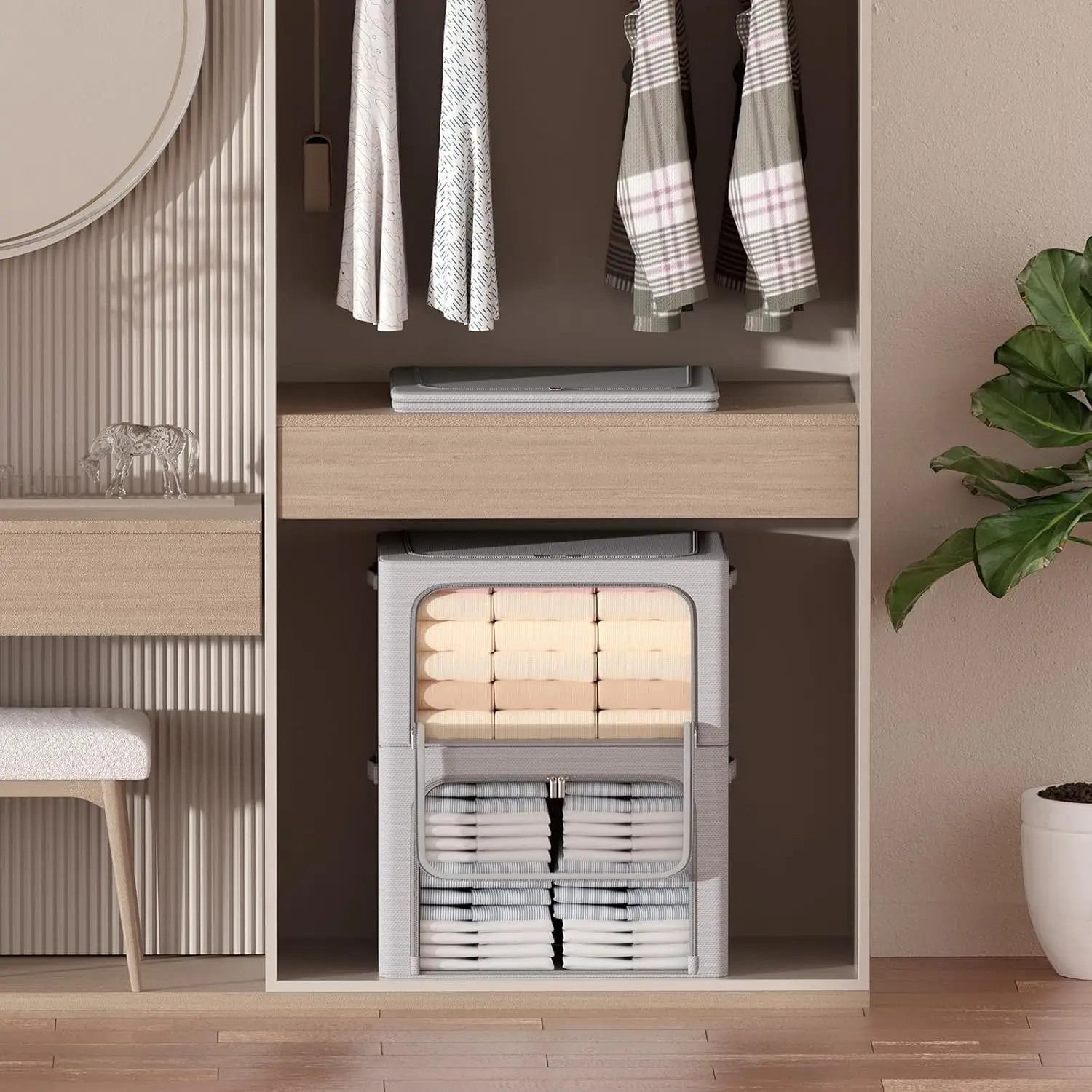 Складной ящик для хранения из 3 штук с прозрачным окном, органайзер большой емкости для одежды и дома