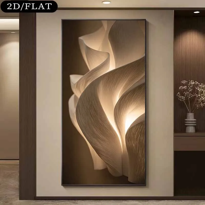 

2D Flat Large Modern Abstract Golden Canvas Wall Art - Frameless Neutral Muted Canvas Prints for Elegant Living Room Decortions