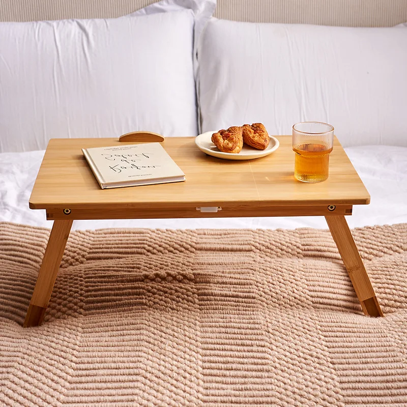 Minimally designed folding low table on the bed, computer desk on the bed, folding study desk in the dormitory, flip small table