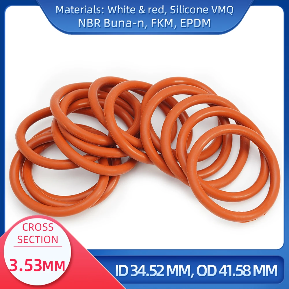 

O Ring CS 3.53 mm ID 34.52 mm OD 41.58 mm Material With Silicone VMQ NBR FKM EPDM ORing Seal Gask