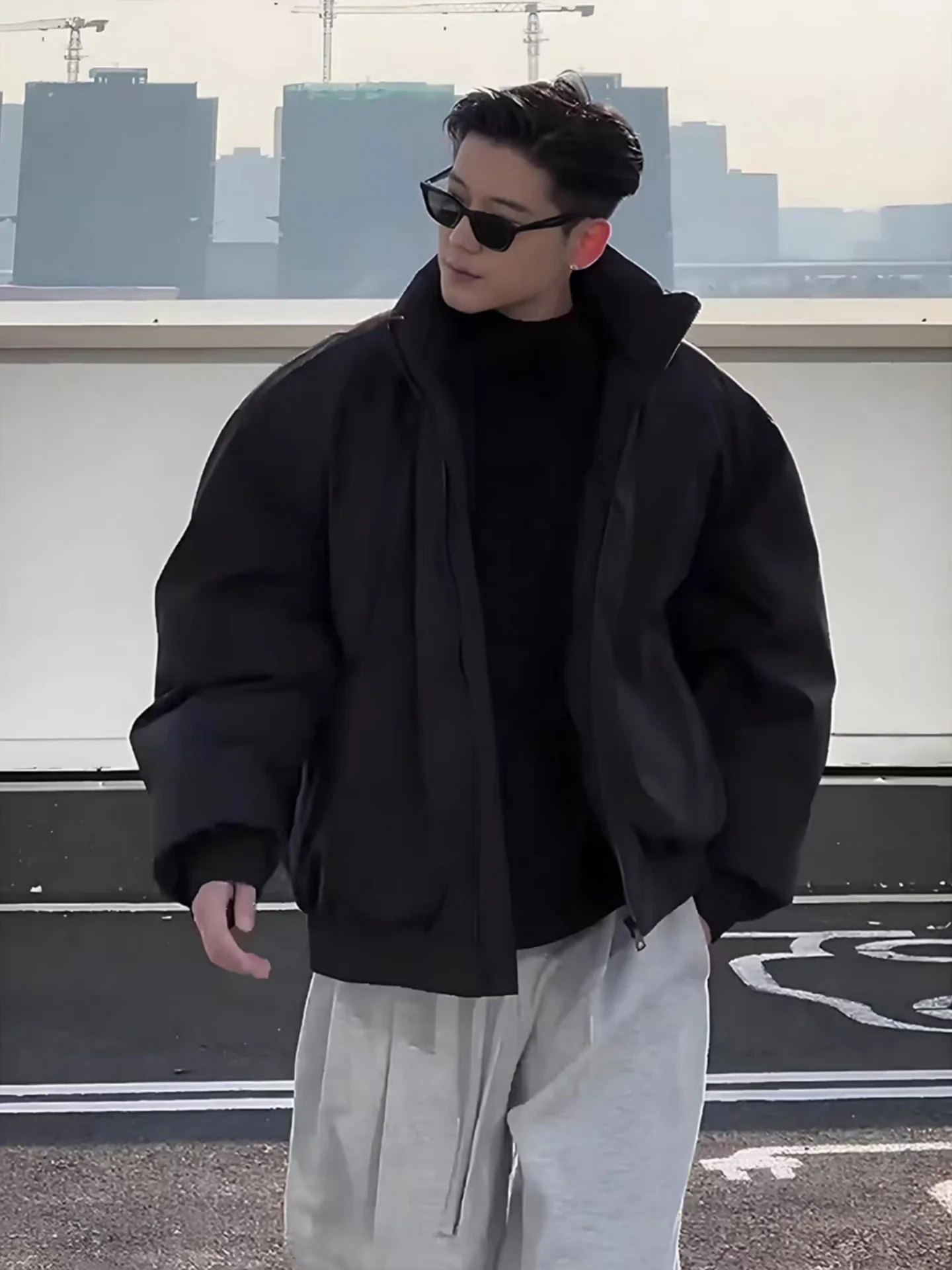 

Thiened ort American Sle Flight Jaet down Cotton Coat for Men Winter Cleanfit Coat Stand Collar Baseball Sle Jaet