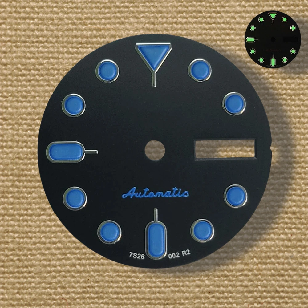 28,5 мм S 5, логотип SKX007, черный циферблат, подходит для NH36/4R36, зеленый светящийся двойной календарь, модификация часов, аксессуары