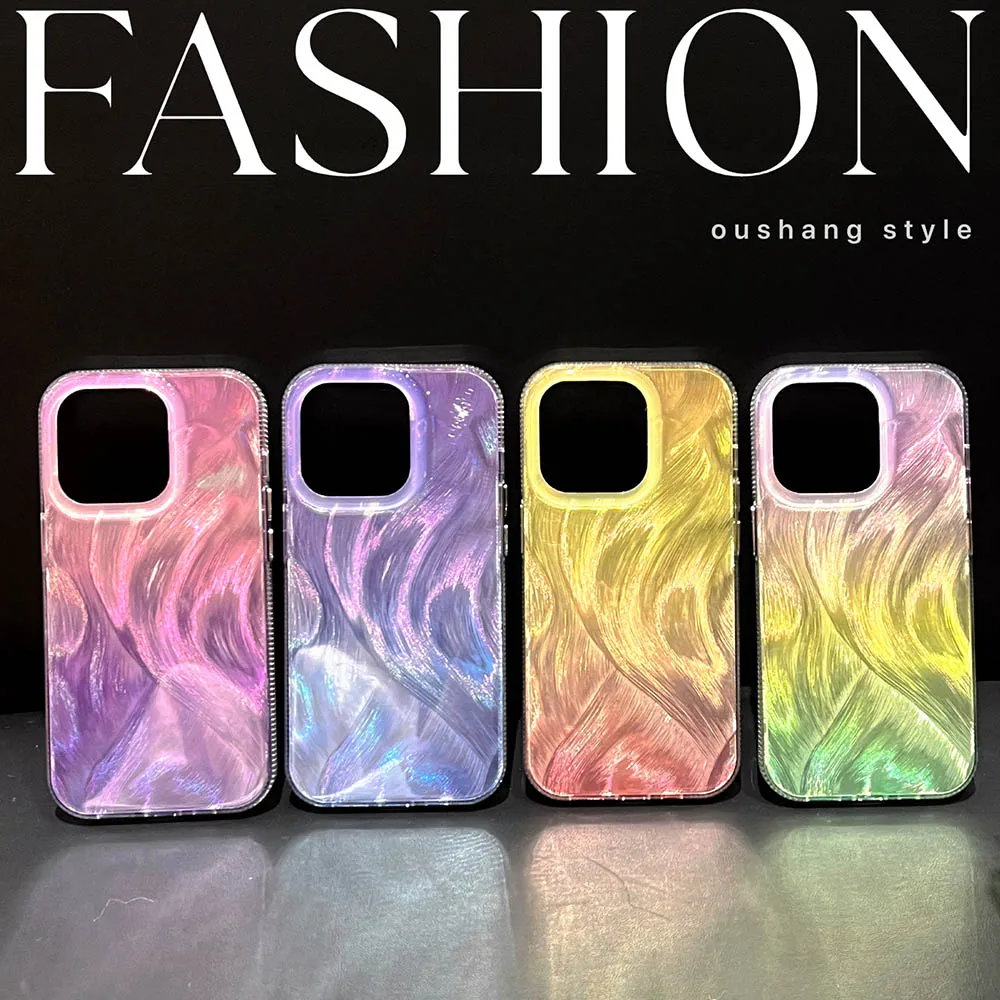 Luxury Laser Feather Phone Case For iPhone 14 13 12 11 15 Pro Max 15 14 Pro Shockproof Colorful Bling Silicone Chameleon Cover