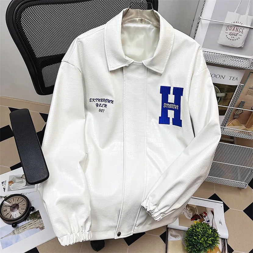 

Мужская осенняя модная куртка свободного кроя в американском ретро-стиле из искусственной кожи, на молнии, с длинными рукавами, ветрозащитная