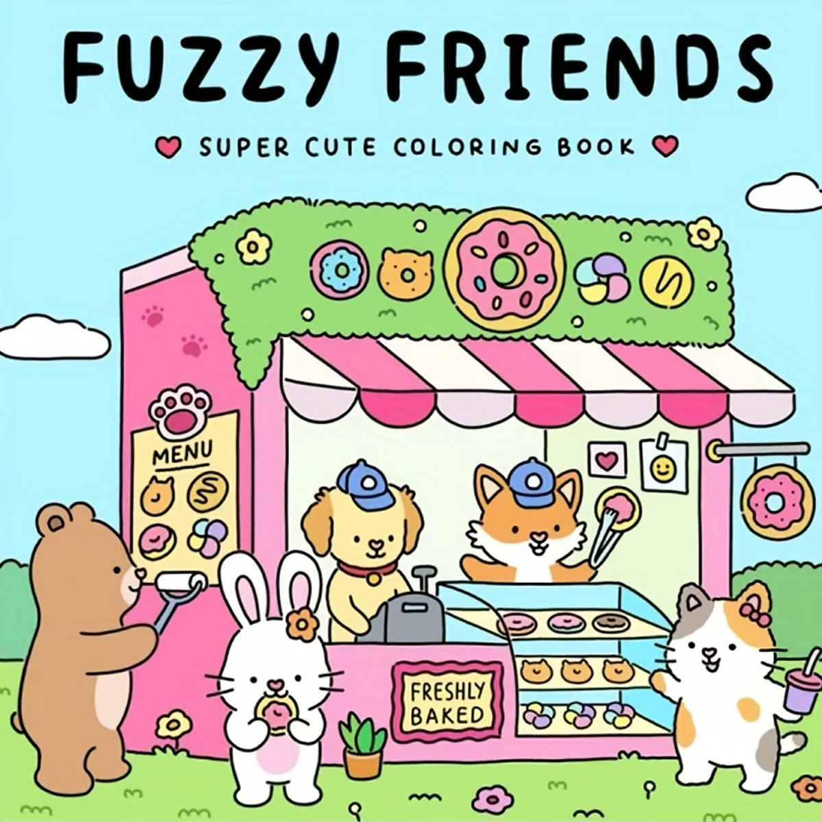 

Fuzzy Friends Super Cute Coloring Book - Adorable Animal Characters, Donut Shop Theme, Ideal for Adults & Teens, Playful Design