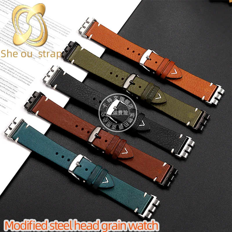 21 مللي متر حزام الساعات الجلدية ل SWATCH SWQ YVS420 YVS454 YVS451 YVS400 YVB404 جلد البقر حزام ساعة اليد تعديل الصلب رئيس الحبوب