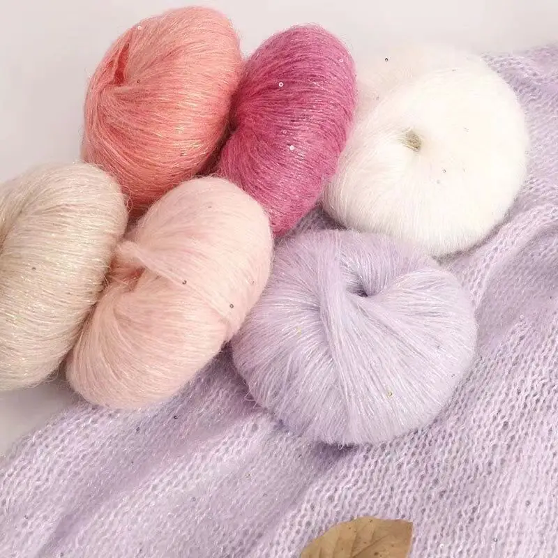 New Yarn Product Sequin Mohair Handmade DIY Woven Scarf Thread, Super Soft Mohair Handmade Shiny Silk Wool Thread