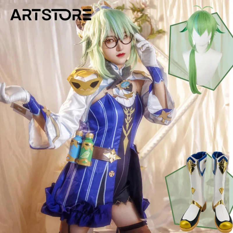 Disfraz de Anime Genshinimpact para mujer, Cosplay de sacarosa, pelucas, zapatos, traje, uniforme de vestido, traje de fiesta de Halloween, venta al por mayor