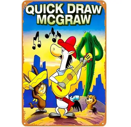 Vintage Metallschild „Quick Draw McGraw“, Wanddekoration im Retro-Cartoon-Stil