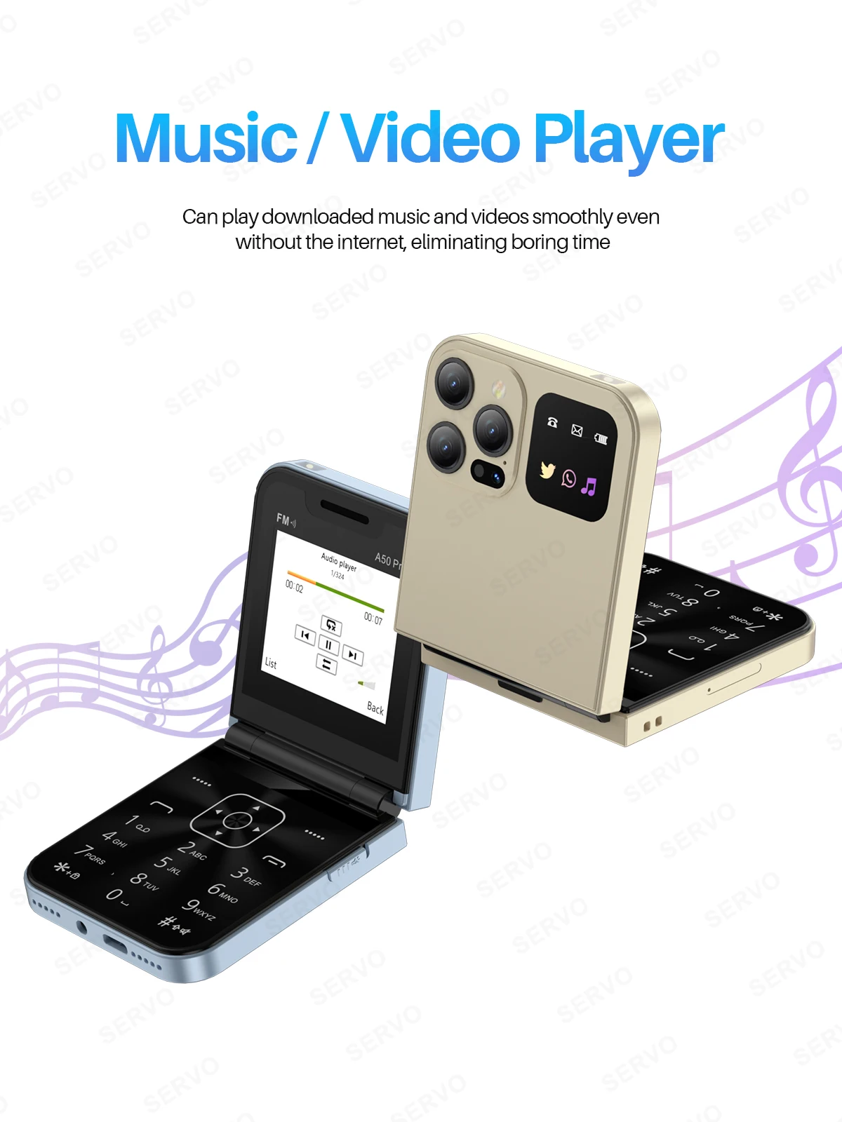SERVO A50 PRO Foldable Mobile Phone Dual SIM Standby Call Recording Speed Dial Blacklist FM Radio 2G GSM Button Flip Cellphones