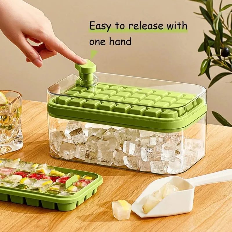 32/64 Grids One Touch Press Ice Cube Tray Multifunctional Portable Ice Maker Mold Easy Release Ice Box Storage Container Set Kit