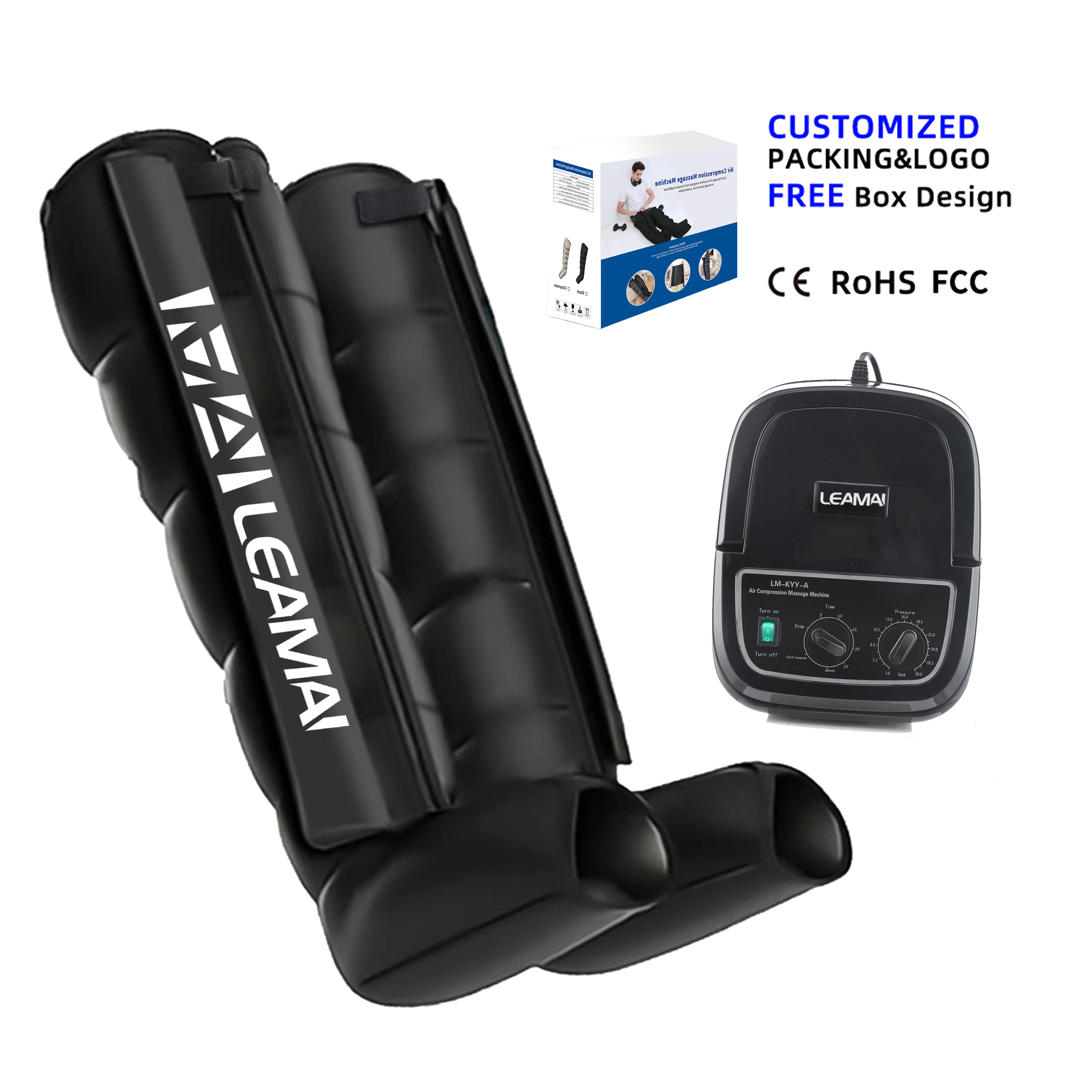 LEAMAI Wireless Air Compression Leg Massager 12 Modes 3-30KPA Pressure Lymphatic Drainage Suit