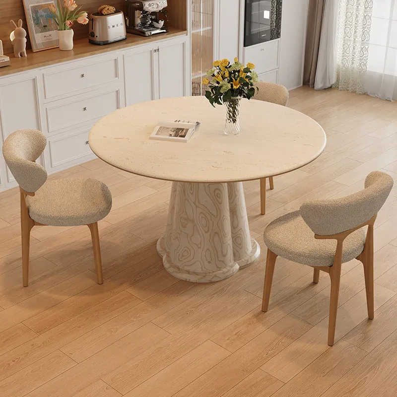 Turkey imported natural marble desktop solid wood dining table log retro style restaurant furniture