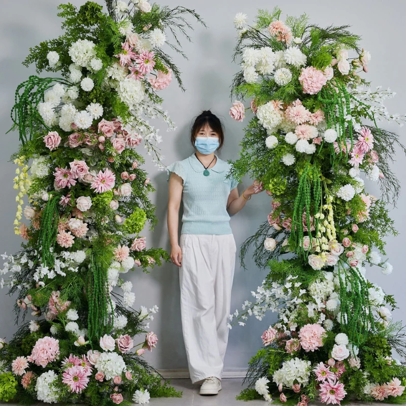 Cow Horn Arch Floral Arrangement Wedding Decoration Photography Props Simulation Flowers 230CM Encrypted Monet Countryside Style
