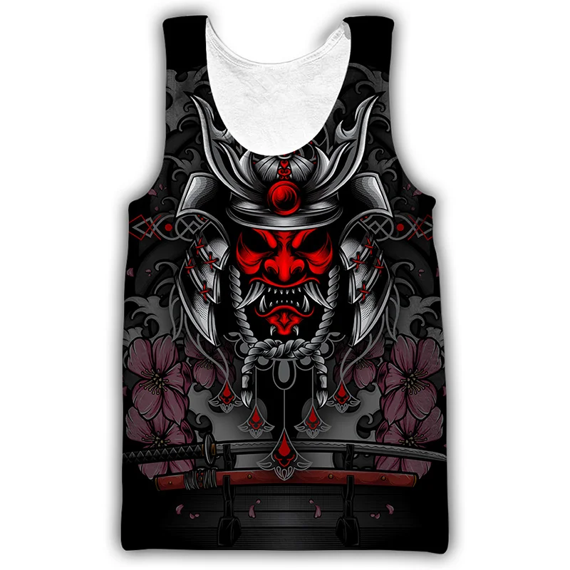 Retro Japanese Samurai Armor Mask Tattoo Men Tank Top Harajuku Fashion Vest 3D Printed Sleeveless Tees Street Cool Loose Vest