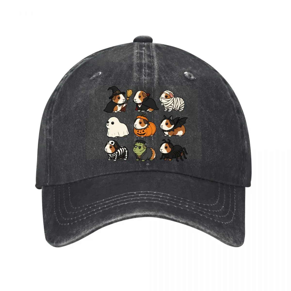 Halloween Guinea Pig Witch Vampire Mummy Ghost Pumpkin Bat Skeleton Frankenstein Spider Washed Baseball Cap Outdoor Hat