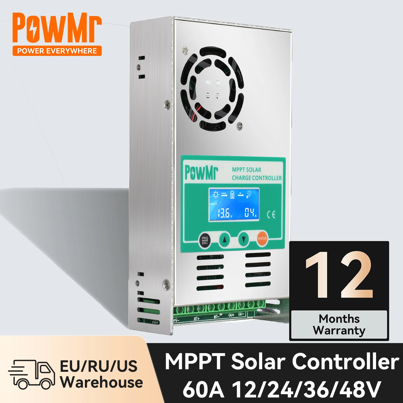 PowMr MPPT Regulator ładowania słonecznego 60A Auto 12V 24V 36V 48V Regulator napięcie baterii