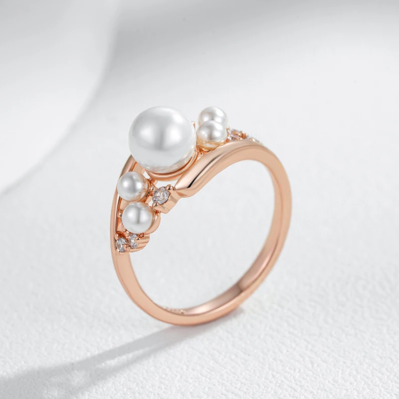 Kinel Unique Vintage Pearl Ring for Women Fashion 585 Rose Gold Color Natural Zircon Accessories Daily Fine Jewelry 2024 New