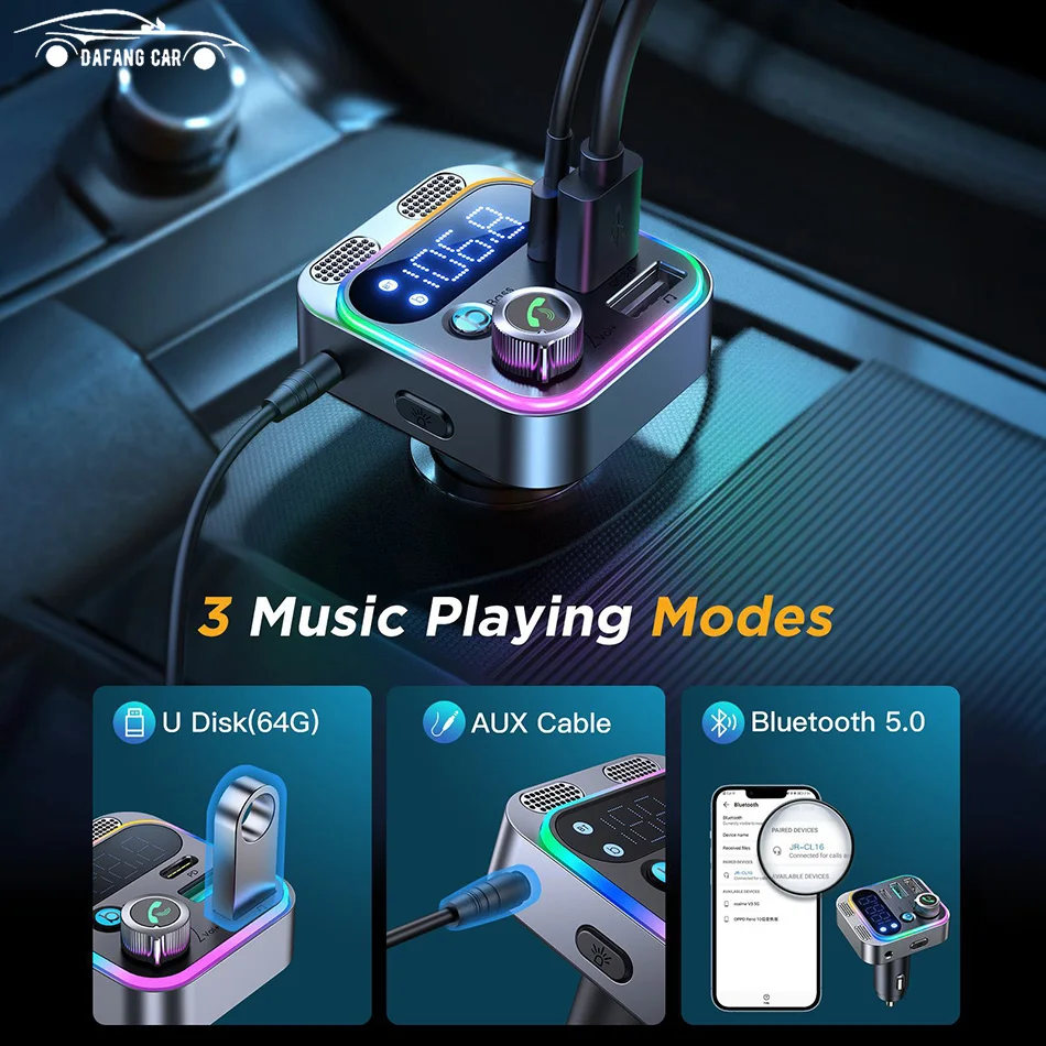 

2023NEW Bluetooth 5.0 Car Charger PD48W Car Phone Charger FM Transmitter Handsfree QC3.0 Car Charger Bluetooth Adapter