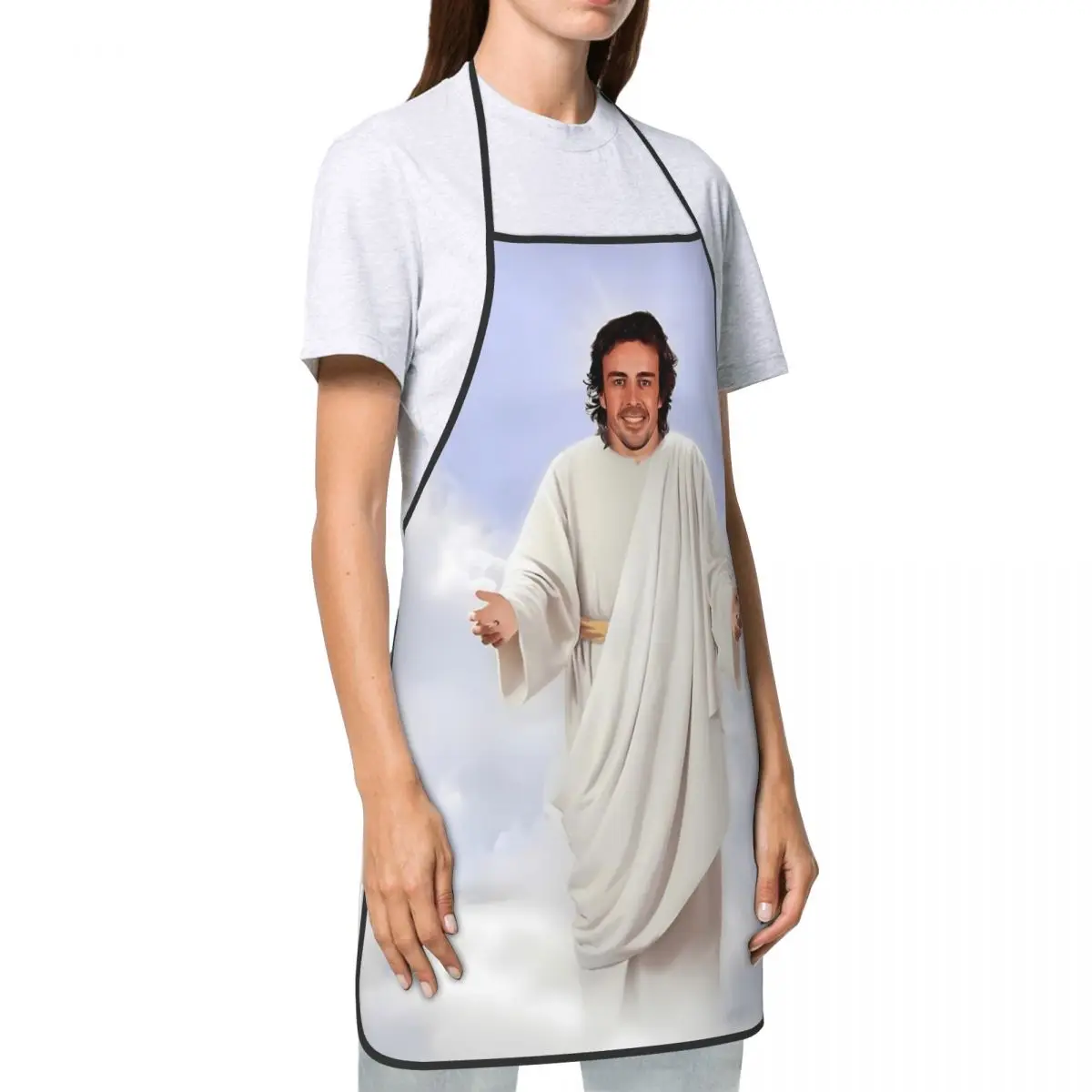 Funny Fernando Alonso Jesus Apron Oil & Water Resistant Adjustable Tie Cooking Kitchen Apron for Men Women Chef