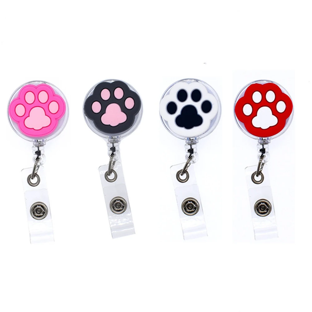 High Quality PVC Doctors Nurse Badge Holder Clip Name Card Holder Retractable Badge Holder Cartoon Cat Paw ID Card Holder