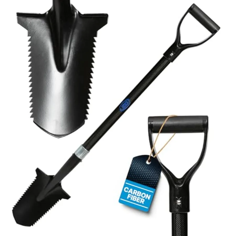 Carbon Metal Detecting Shovel Digging Tool with Double Serrated Blade Lightweight Digger Garden Root Cutter, Spade Profional Me