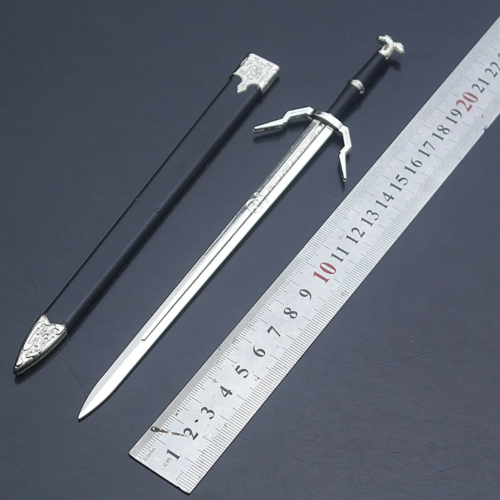 22cm The Geralt Steel Sword Set Hearts of Stone Game Peripherals Middle Ages Metal Alloy Sword Keychain Jewelry