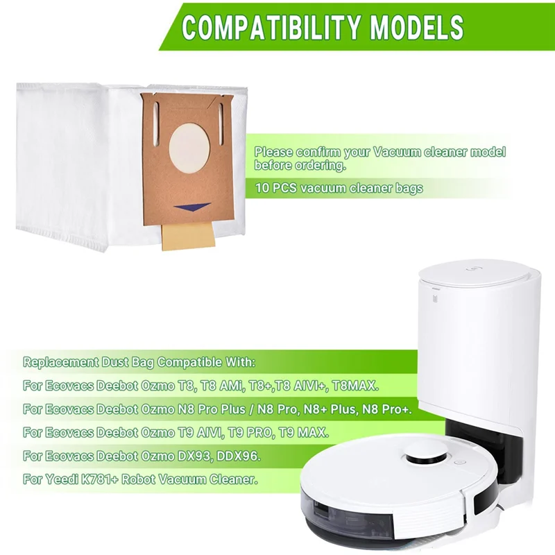 A01M-8Pcs كيس لجميع الغبار ل ECOVACS Deebot T8 AIVI/T8 Max/N8 Pro Plus/Ozmo T8/N8 Pro/T9 AIVI/T9 PRO/DX93/DDX96 أكياس مكنسة الروبوت جزء