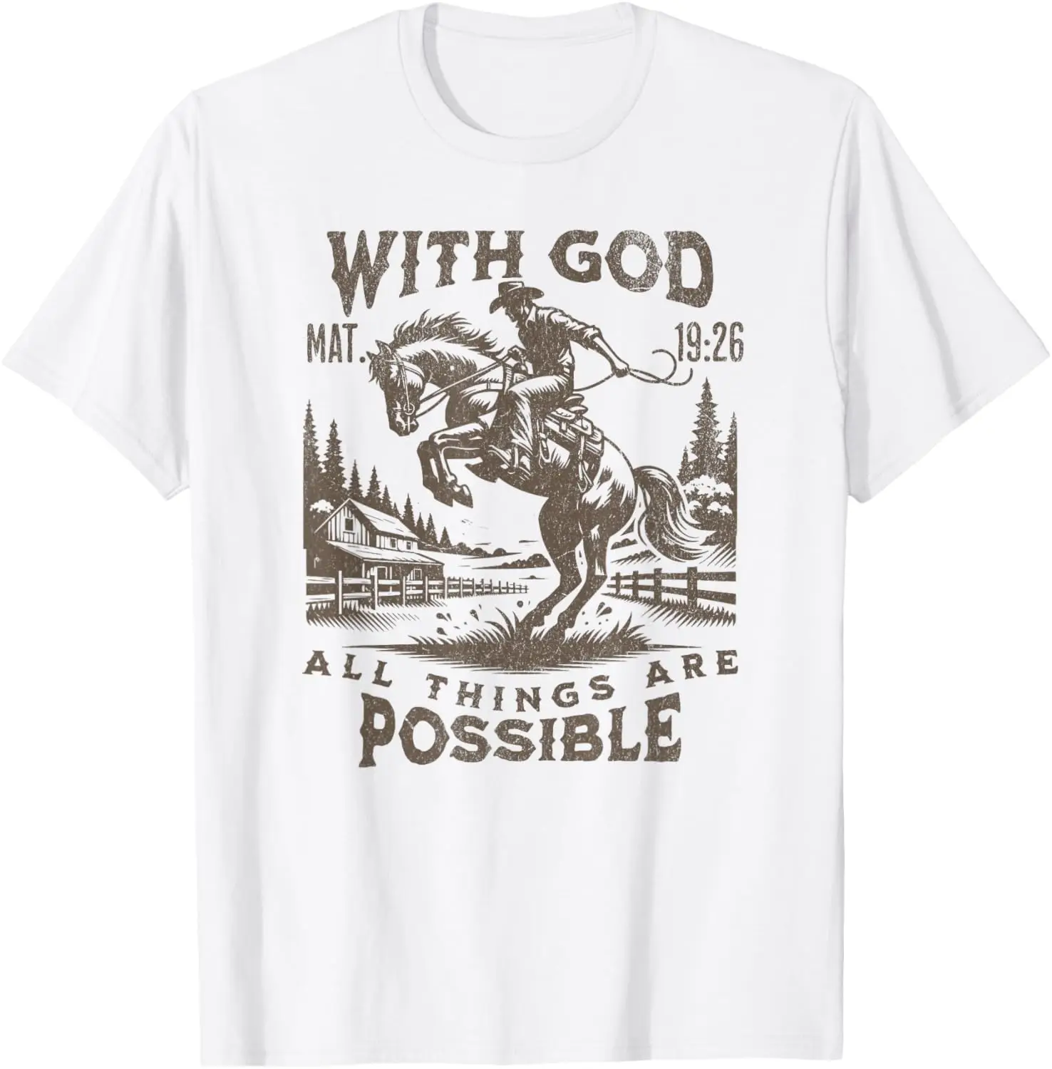 Cowboy Bible Scripture Verse Western Jesus For Mens Faith T-Shirt 100% Cotton Trendy Y2K Short-Sleeve Tee-Soft, Quick-Drying,