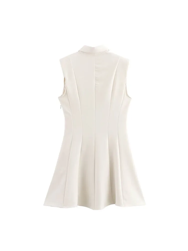 Vrouwen zomer tankjurk 2025, casual effen mouwloze enkele rij knopen, vrouwelijke elegante straat mini-jurken, kleding