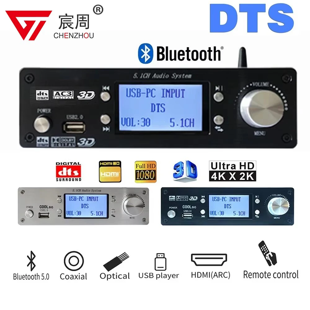 DTS AC3 5.1 Audio Decoder Converter HDMI-Compatible Extractor SPDIF Coaxial Optical PC-USB Soundcard Bluetooth BT 5.0 USB Player