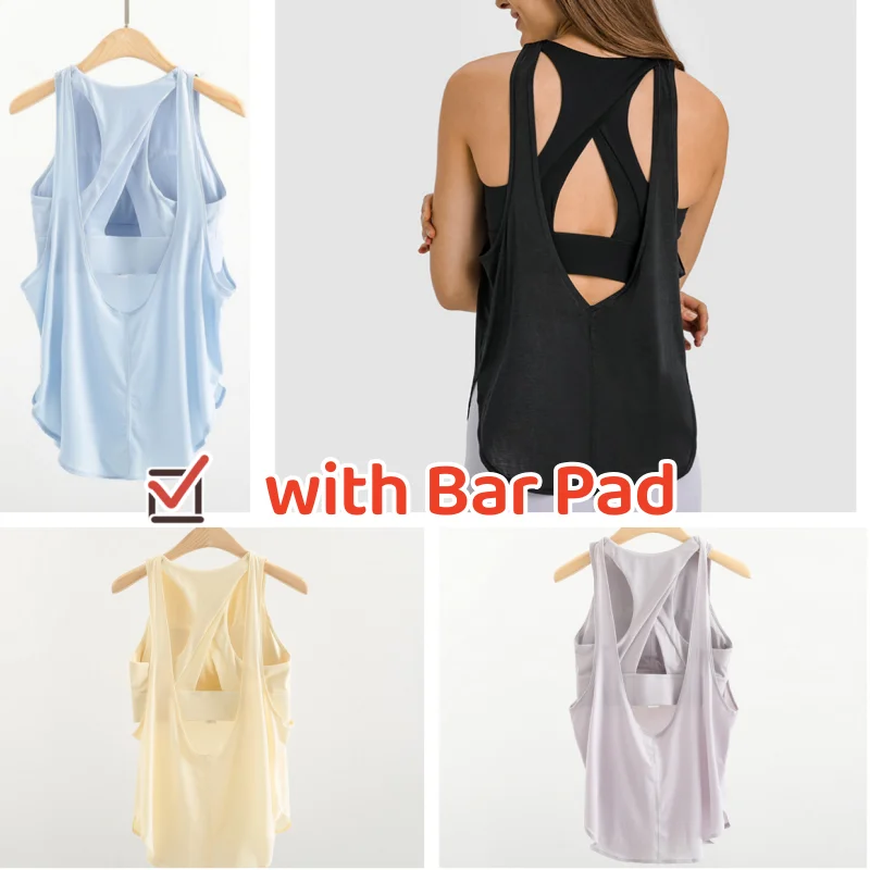 Fitness Running Sexy Back Sport Sleeveless Gym T Shirt with Bar Women Tank Crop Top Sport Workout Yoga Wear Training Clothing